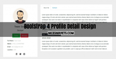 Bootstrap 4 Profile Detail Design With Tab