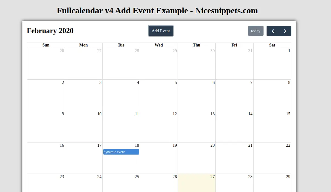 Fullcalendar 4 Add Event Example