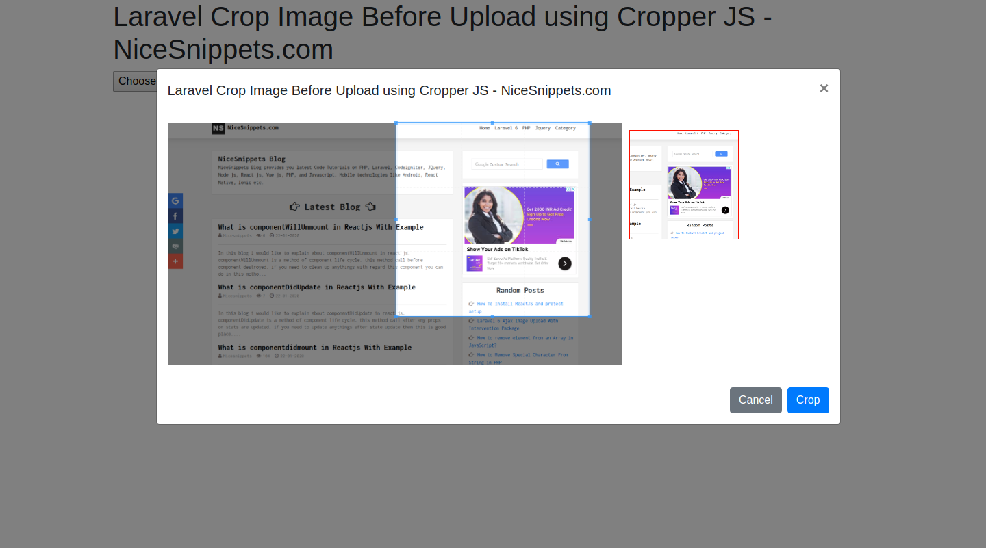Laravel Crop Image Before Upload using Cropper JS