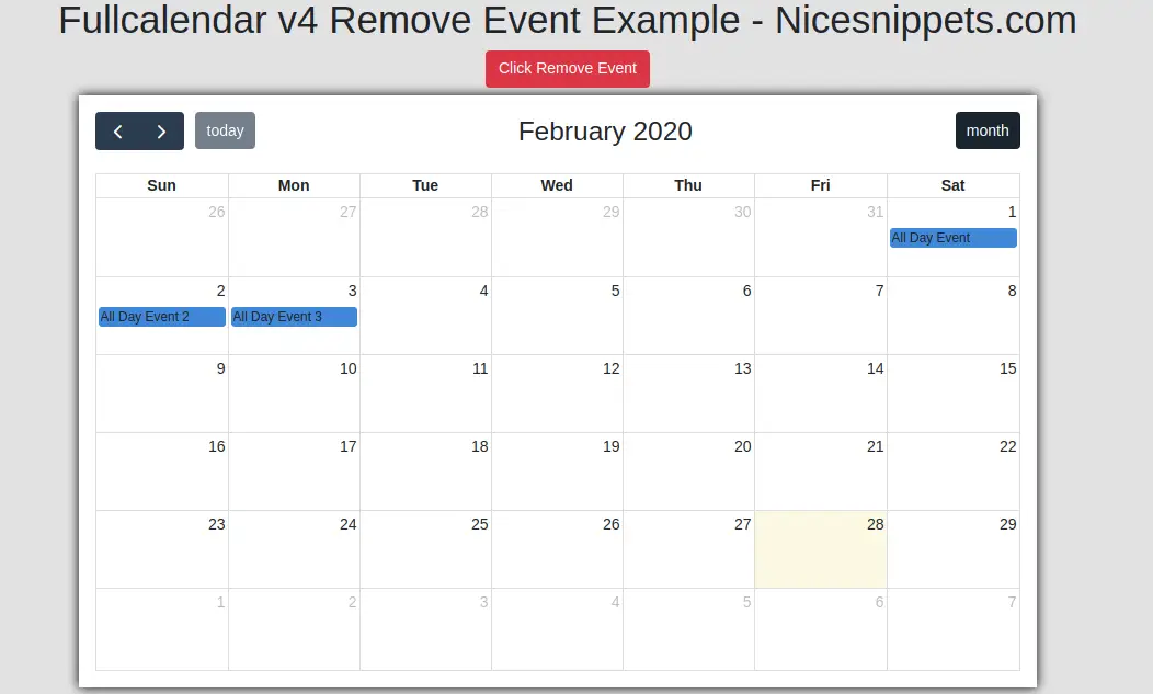 Fullcalendar 4 Remove Event Example