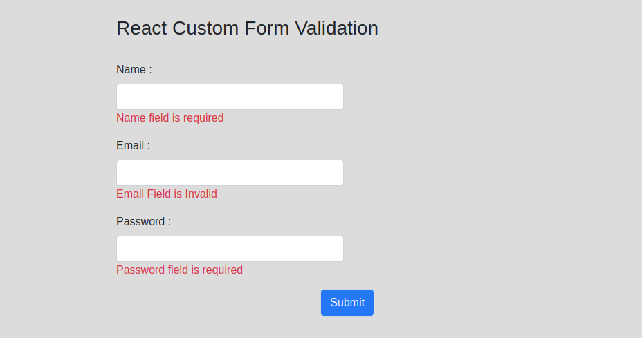 React Custom Form Validation Example