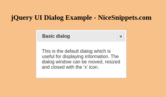 JQuery UI Dialog Example