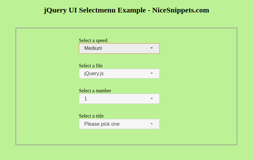 jquery ui selectmenu example | jquery selectmenu dropdown example