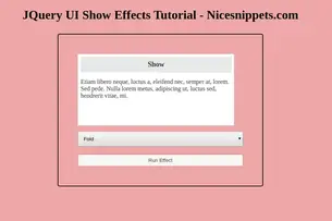 JQuery UI Show Animation Effects Tutorial | JQuery Show Animation Effects  Example