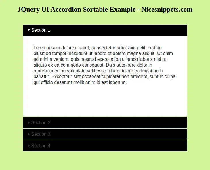 JQuery UI Accordion Sortable Example Tutorial