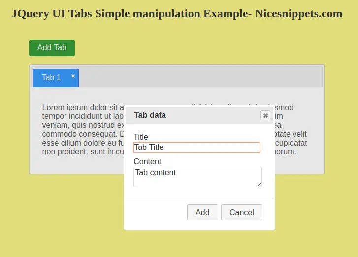 JQuery UI Tabs Simple Manipulation Example