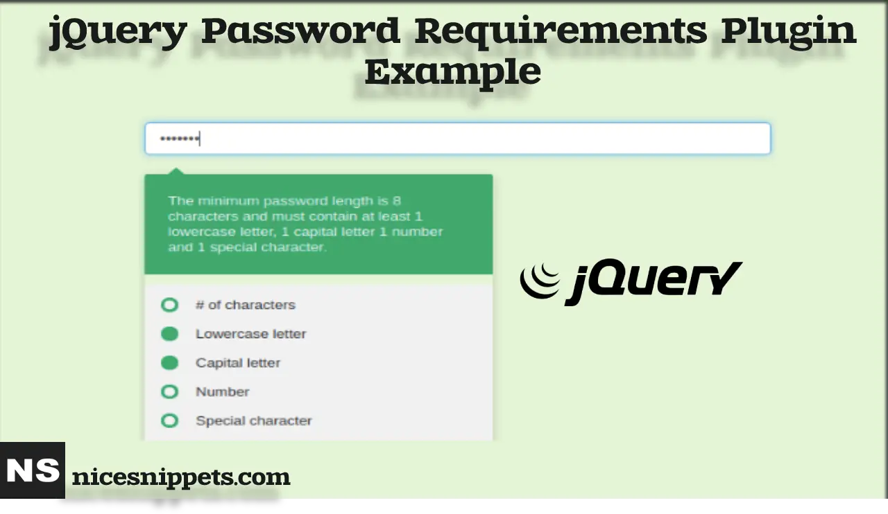 JQuery Password Requirements Plugin Example