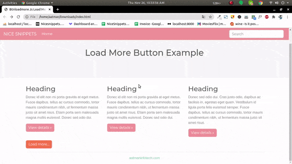 jQuery - Load More Content With A Single Button Example