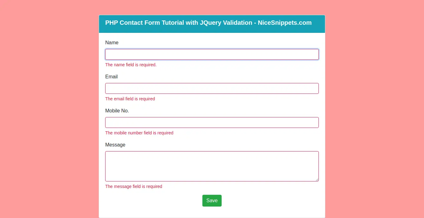 PHP Contact Form Tutorial with JQuery Validation