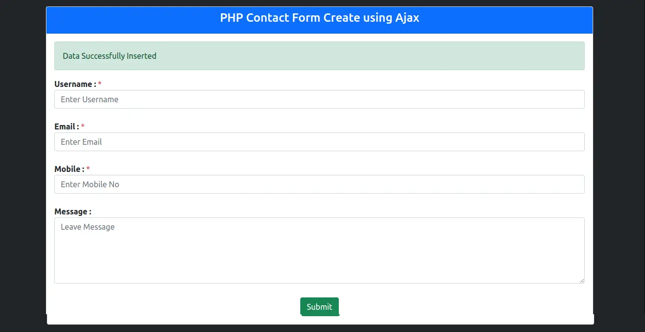 How to Create Contact Form using Ajax in PHP?