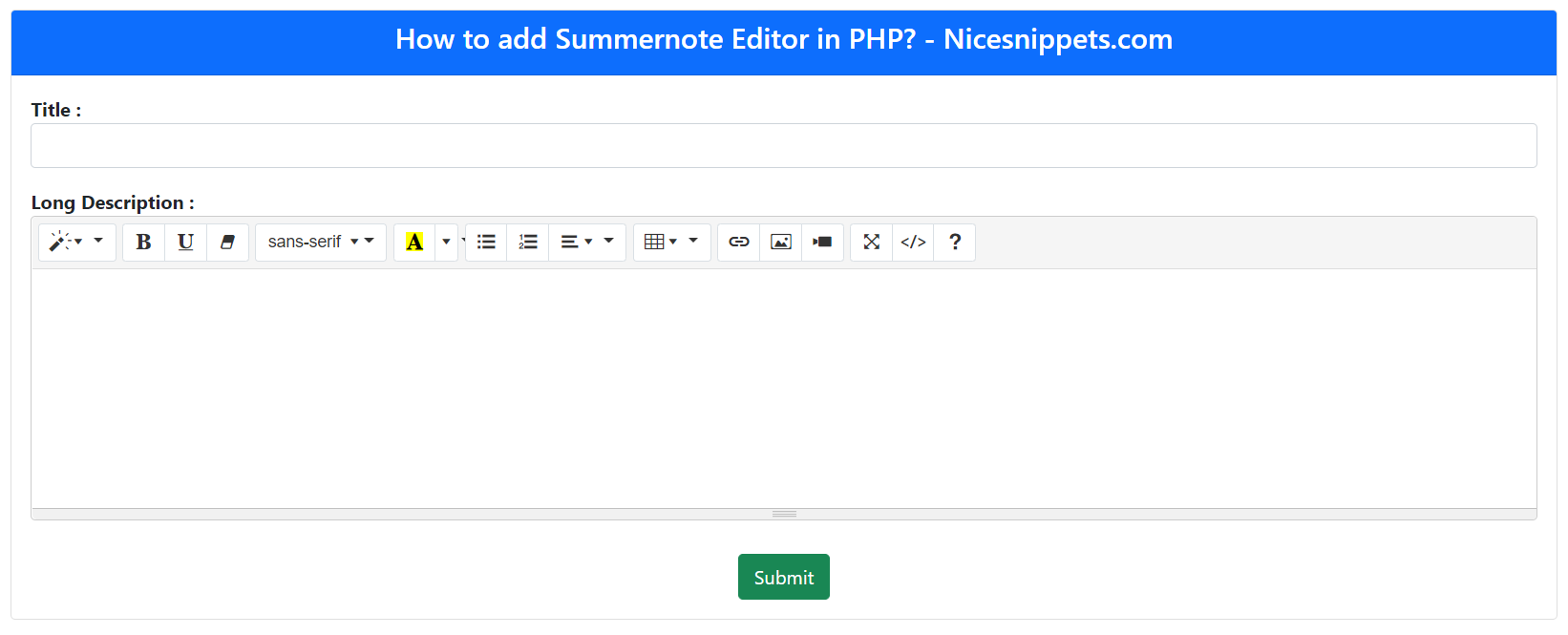 How to add Summernote Editor in PHP?