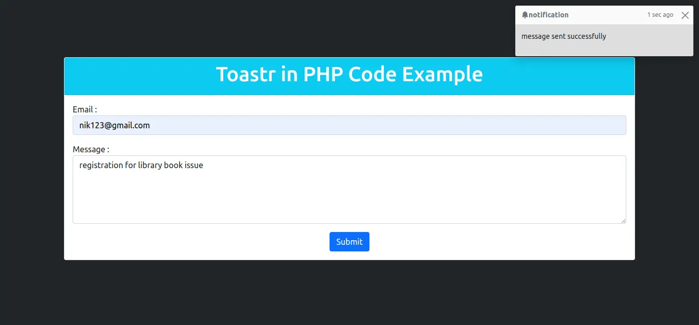Toastr in PHP Code Example