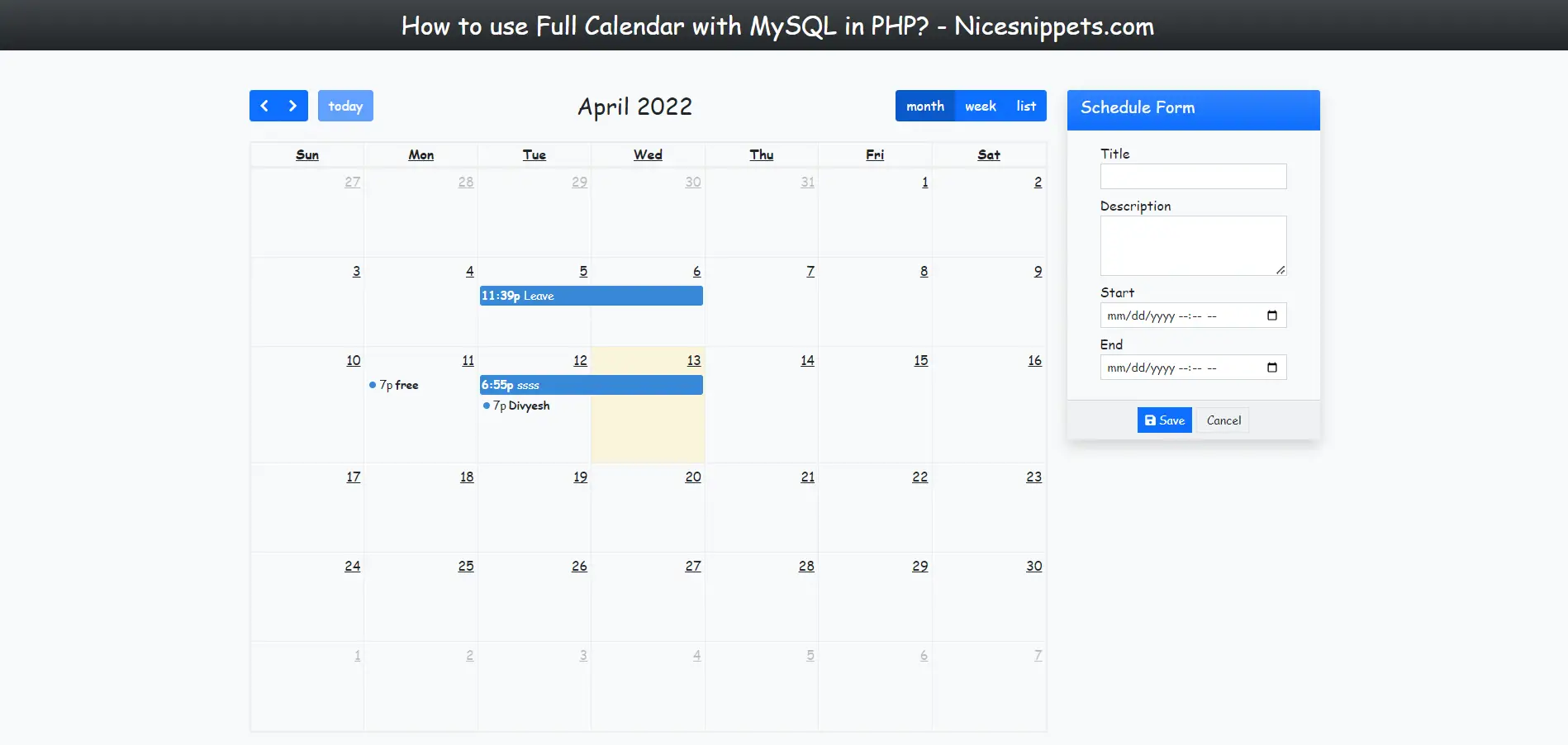 How to use FullCalendar with MySQL in PHP?