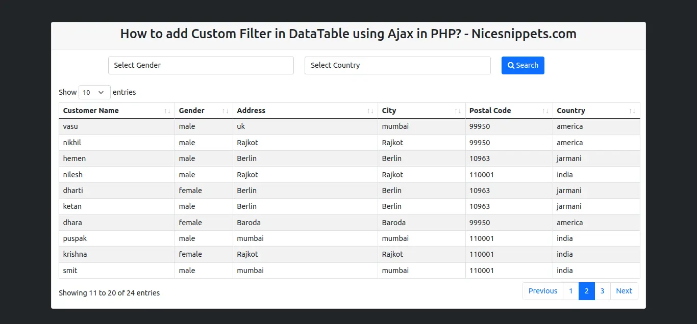 come across short Classroom How to Add Custom Filter in DataTable using Ajax in PHP?