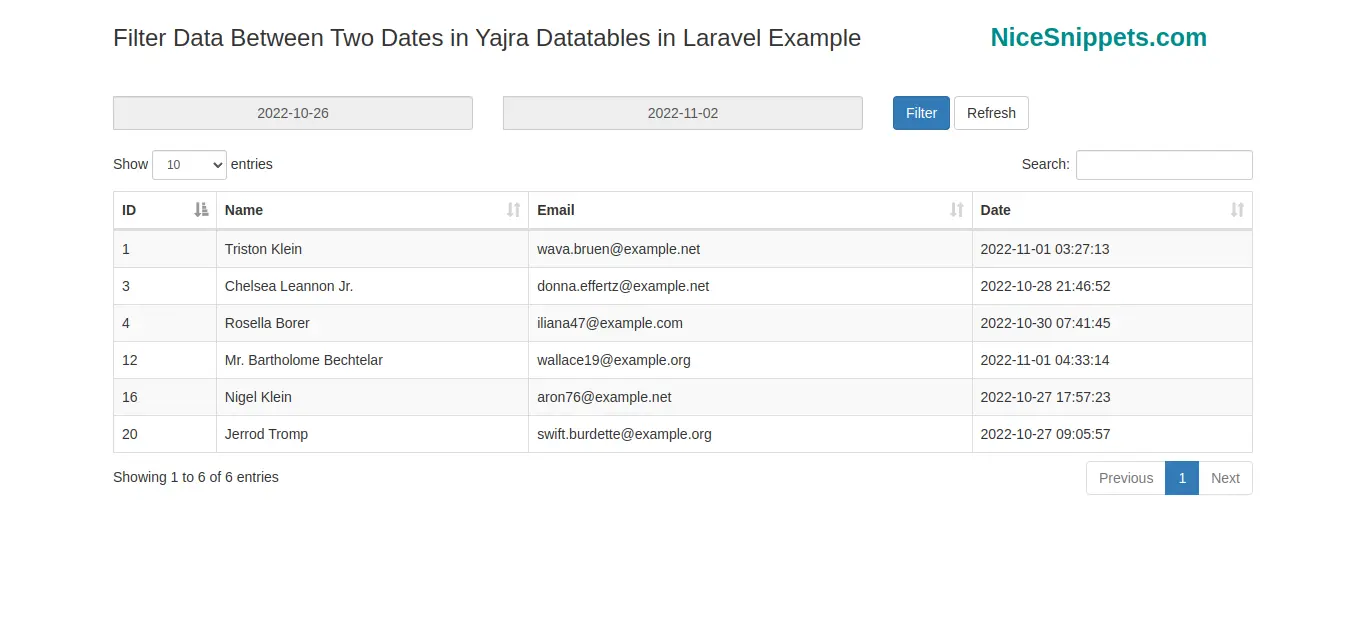 Filter Data Between Two Dates in Yajra Datatables in Laravel Example