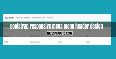 Bootstrap responsive mega menu example with header design